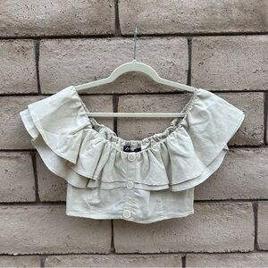 Zara Cream Ruffle Buttoned Blouse